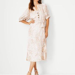 Ann Taylor Mixed Animal Print Tie Waist Shirtdress Sz XS